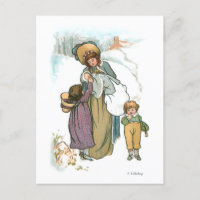 Vintage Mother and Children in Snow