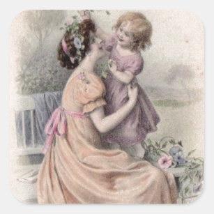 Vintage Mother and Daughter Square Sticker