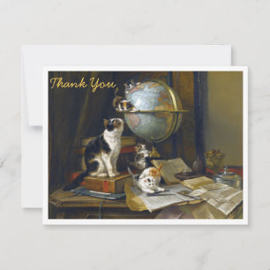 Vintage Mother Cat Kittens World Globe Thank You Card