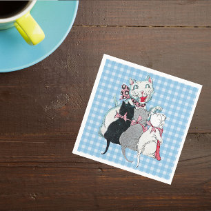 Vintage Mother Cat Three Kittens Pink Bows Napkin
