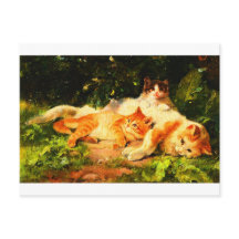 Vintage Mother Cat with Her Playful Kittens