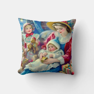 ~VINTAGE Mother Children Christmas ~ Throw Pillow