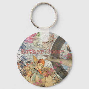 Vintage Mother Goose Fairy tale Collage Keychain