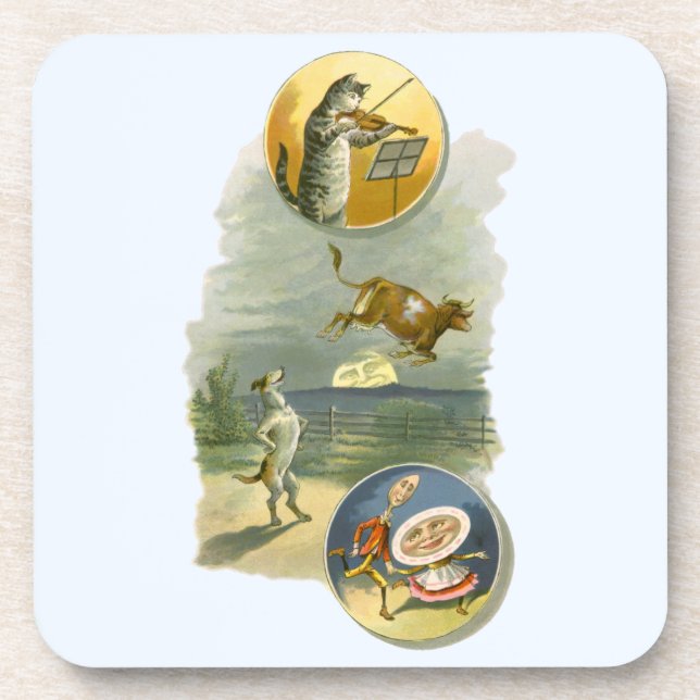 Vintage Mother Goose Nursery Rhyme Hey Diddle Coaster (Front)