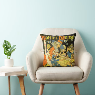 Vintage Mother Goose Reading Books to Children Throw Pillow