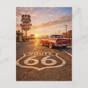 Vintage Mother Road Sunset Desert Pitstop Holiday Postcard
