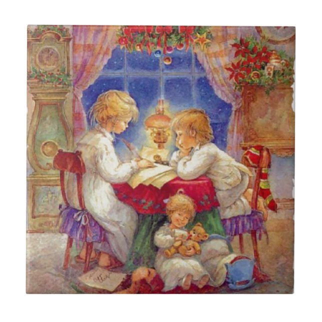 Vintage Mother with children At The Table Tile (Front)