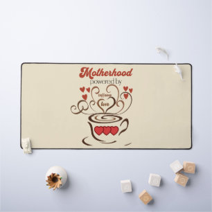 Vintage Motherhood Love and Coffee with Red Hearts Desk Mat