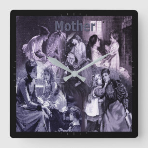 Vintage Mothers and Children Collage Mother's Day Square Wall Clock