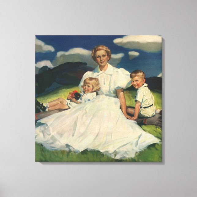 Vintage Mother's Day, Mom with Children Canvas Print (Front)