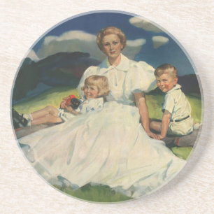 Vintage Mother's Day, Mom with Children Coaster