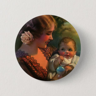 Vintage Mother's Day Portrait, Mom and Baby 2 Inch Round Button