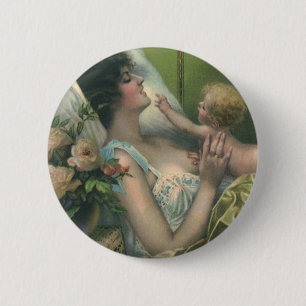 Vintage Mother's Day, Victorian Mom with Baby 2 Inch Round Button