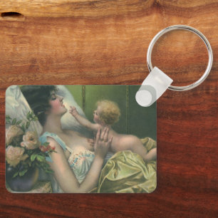 Vintage Mother's Day, Victorian Mom with Baby Keychain