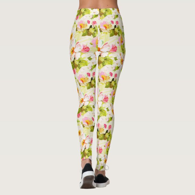 Vintage motif floral Rose pivoines Yoga Leggings (Dos)