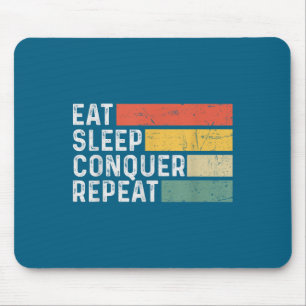 Vintage Motivational Funny Retro - Eat Sleep Conqu Mouse Pad