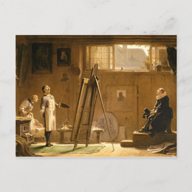 Vintage Motive -Portrait Painter - Spitzweg Postcard (Front)