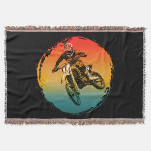 vintage motocross dirt bike rider motorcycle throw blanket