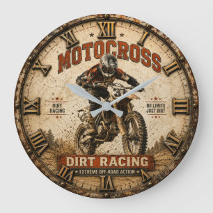 Vintage Motocross Dirt Racing Off-Road  Large Clock