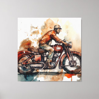Vintage Motorbike Watercolor Canvas Art Print