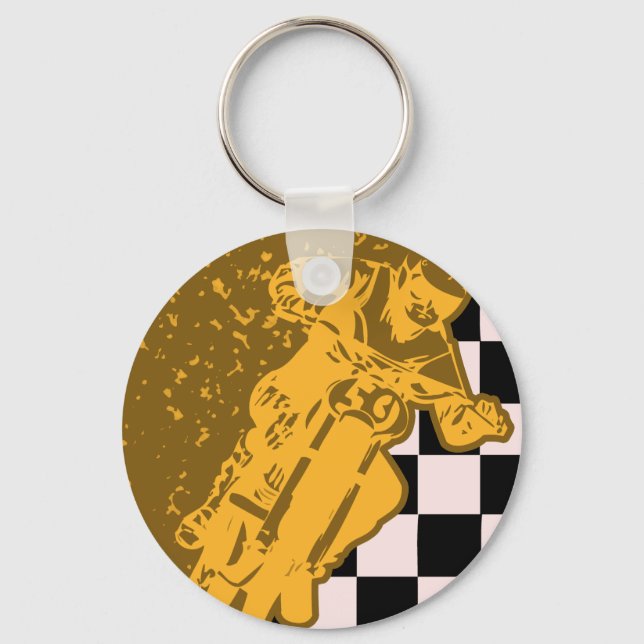 Vintage Motorcross Chequered Flag Keychain (Front)