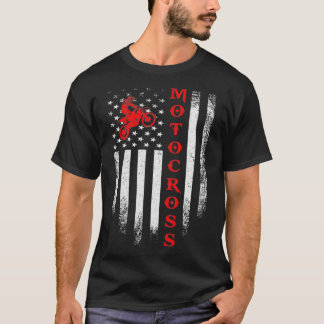 Vintage Motorcross Dirt Bike American Flag Patrio T-Shirt