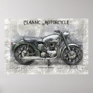 Vintage Motorcycle 1959 pencil sketch print