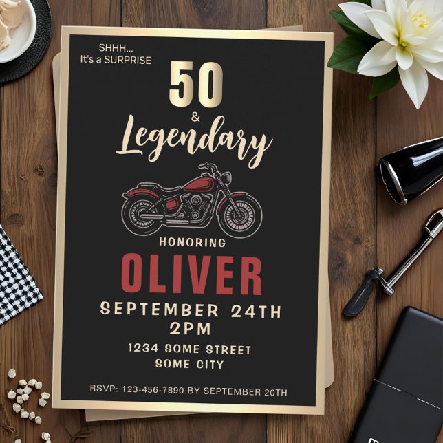 Vintage Motorcycle 50th Birthday Bike Party Invitation (Creator Uploaded)