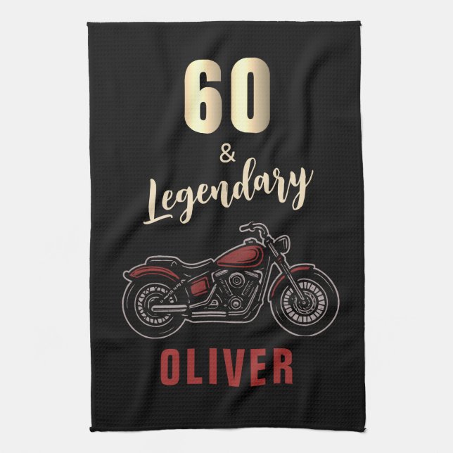 Vintage Motorcycle 60th Birthday Bike Kitchen Towel (Vertical)