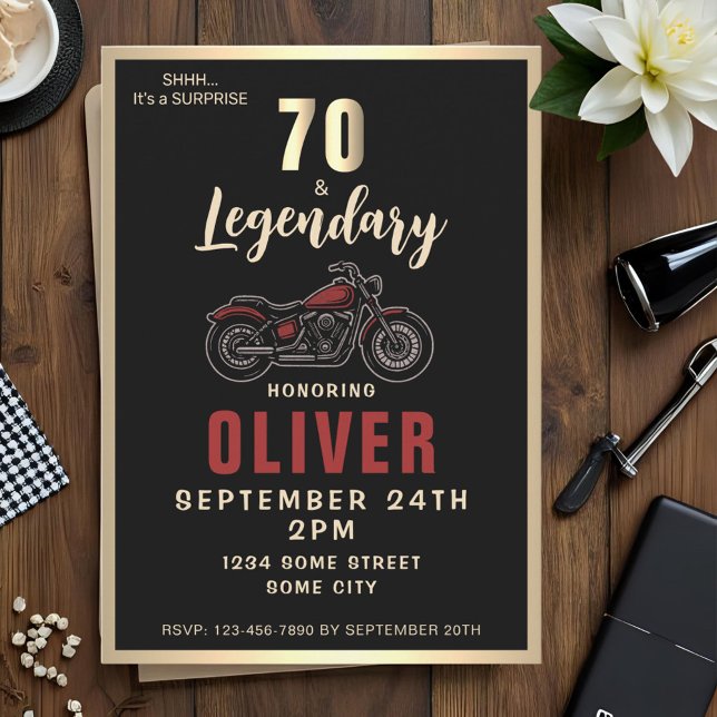 Vintage Motorcycle 70th Birthday Bike Party Invitation (Creator Uploaded)