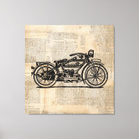 Vintage Motorcycle Art Newspaper Text Style