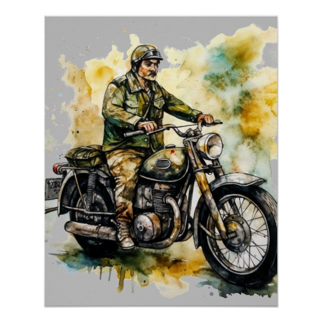 Vintage Motorcycle Art Print Classic Design Poster (Front)