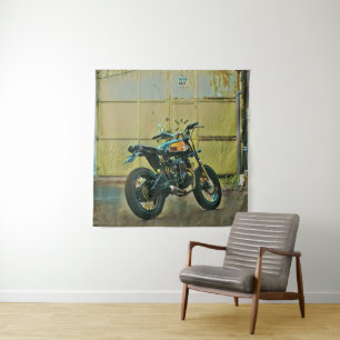 Vintage motorcycle art tapestry