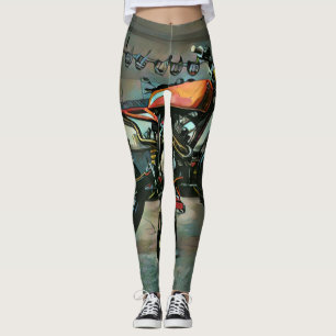 vintage motorcycle artwork leggings
