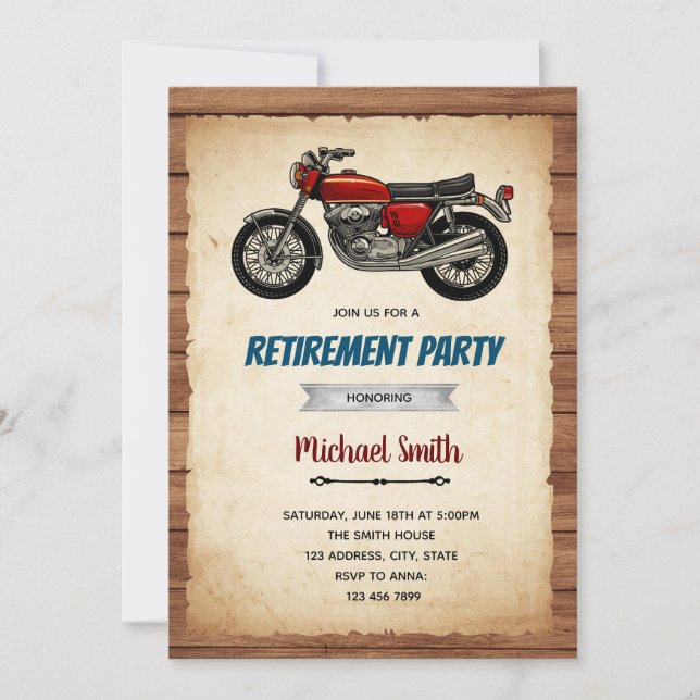 Vintage motorcycle birthday retirement invitation (Front)
