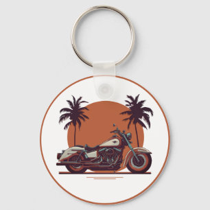 Vintage Motorcycle Classic Sunset Beach Biker Cool Keychain