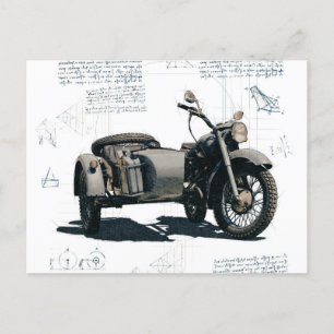 Vintage Motorcycle Drawing Postcard