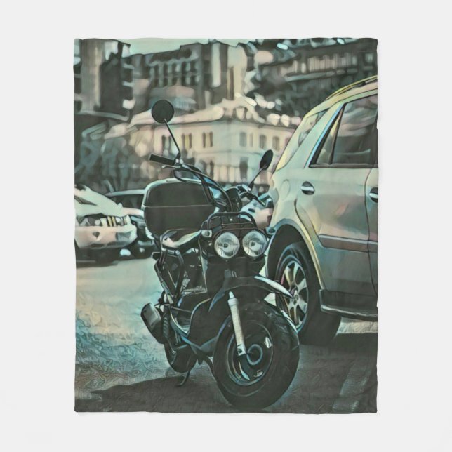 Vintage motorcycle gift fleece blanket (Front)