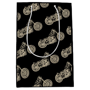 Vintage motorcycle illustration on black for biker medium gift bag
