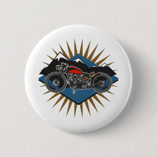 Vintage Motorcycle Mountain Scene 2 Inch Round Button