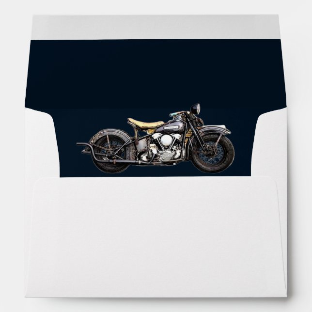 Vintage Motorcycle Navy Modern Wedding  Envelope (Back (Bottom))