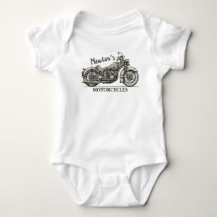 Vintage Motorcycle Personalized NAME Biker Garage Baby Bodysuit