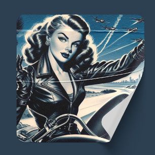 Vintage Motorcycle Pin Up Square Sticker