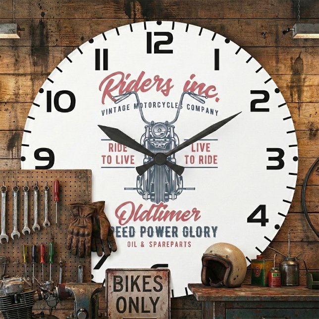 Vintage Motorcycle Riders Inc Large Clock (Creator Uploaded)
