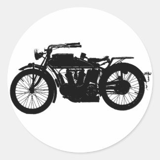 Vintage Motorcycle Silhouette in Rich Black Classic Round Sticker