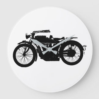 Vintage Motorcycle Silhouette in Rich Black Large Clock
