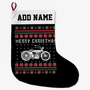 Vintage Motorcycle Ugly Christmas Sweater Large Christmas Stocking