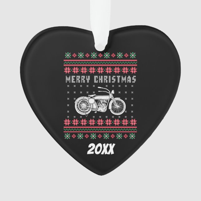 Vintage Motorcycle Ugly Christmas Sweater Ornament (Front)