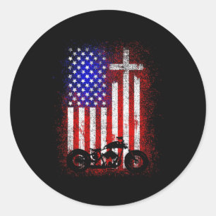 Vintage Motorcycle Usa Flag Christian Faith For Bi Classic Round Sticker
