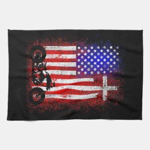 Vintage Motorcycle USA Flag Christian Faith for Bi Kitchen Towel